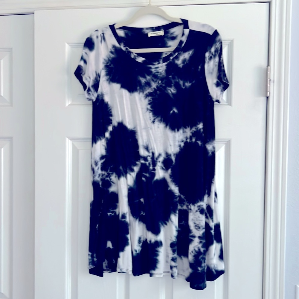 Tie dye swing loose short sleeve T-shirt dress